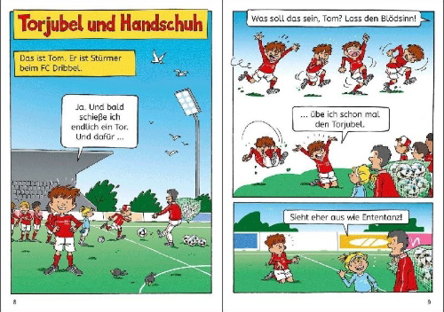 Buchcover und Innenansicht für das Buch: Leselöwen Comics 1. Klasse - Fußball, Tore, große Träume
