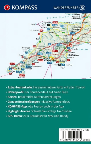 Buchcover und Innenansicht für das Buch: KOMPASS Wanderführer Cornwall und Devon, 60 Touren mit Extra-Tourenkarte
