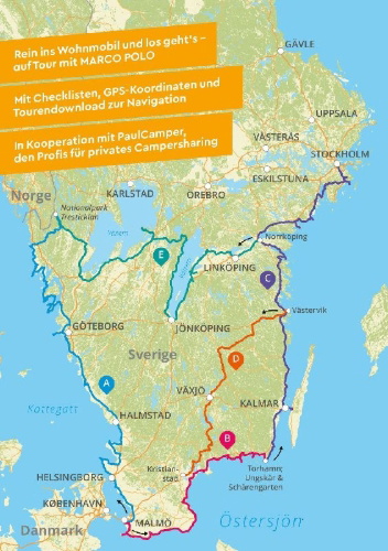 Buchcover und Innenansicht für das Buch: MARCO POLO Camper Guide Südschweden