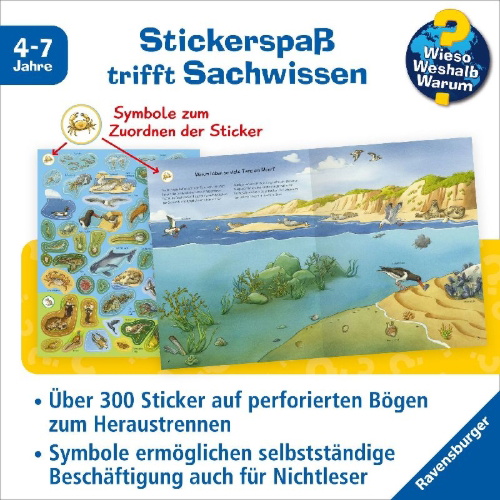 Buchcover und Innenansicht für das Buch: Wieso? Weshalb? Warum? Stickerheft: Heimische Tiere