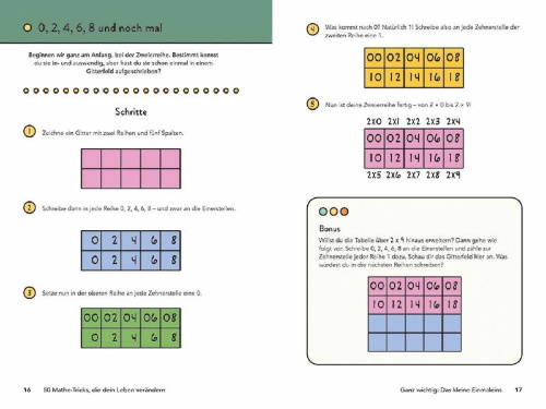 Buchcover und Innenansicht für das Buch: 50 Mathe-Tricks
