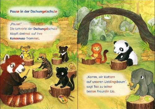 Buchcover und Innenansicht für das Buch: Leselöwen 1. Klasse - Ein Panda in der Dschungelschule