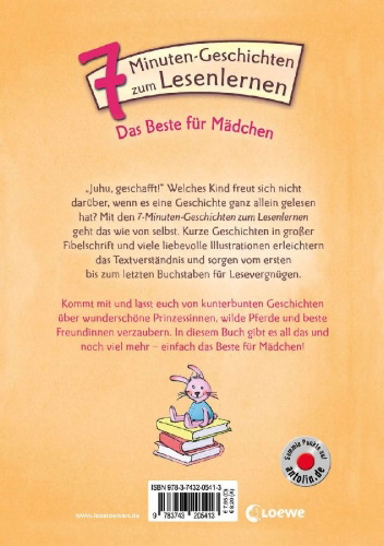 Buchcover und Innenansicht für das Buch: Leselöwen - Das Original - 7-Minuten-Geschichten zum Lesenlernen - Das Beste für Mädchen