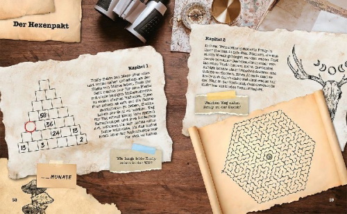 Buchcover und Innenansicht für das Buch: Das paranormale Rätselbuch - 10 Stories zum Gruseln und Rätseln