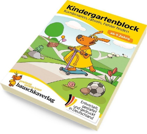 Buchcover und Innenansicht für das Buch: Kindergartenblock ab 4 Jahre - Kombinieren, rätseln, Fehler finden