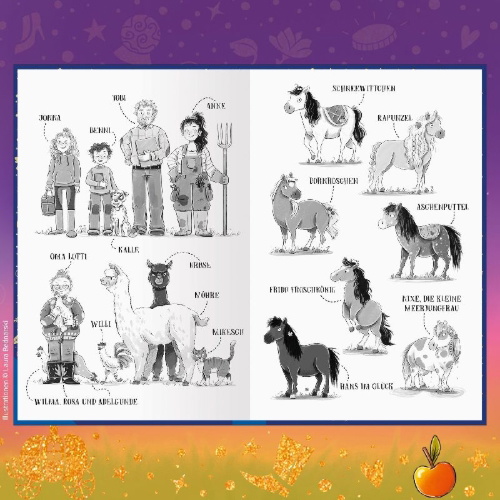 Buchcover und Innenansicht für das Buch: Die Märchenponys, Band 1 - Schneewittchen hat jetzt vier Hufe