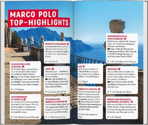 Buchcover und Innenansicht für das Buch: MARCO POLO Reiseführer Golf von Neapel, Amalfi, Ischia, Capri, Pompeji, Cilento