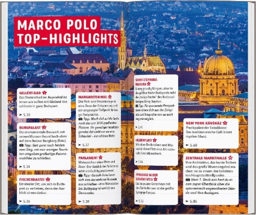 Buchcover und Innenansicht für das Buch: MARCO POLO Reiseführer Budapest