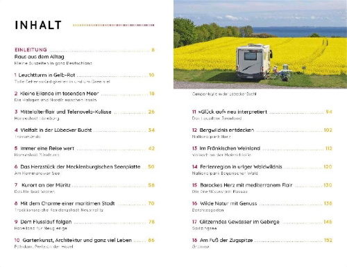 Buchcover und Innenansicht für das Buch: Wochenend & Wohnmobil Kleine Auszeiten in Deutschland