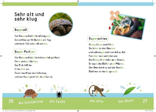 Buchcover und Innenansicht für das Buch: Dein Lesestart: Weißt du schon alles über Supertiere? Ab 1. Klasse