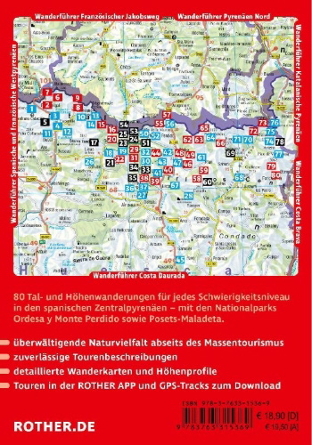 Buchcover und Innenansicht für das Buch: ROTHER Wanderführer Pyrenäen Süd - Spanische Zentralpyrenäen. 80 Touren von Panticosa bis Benasque