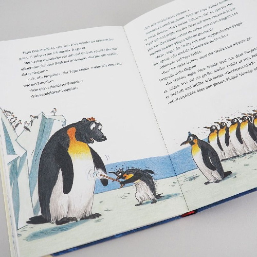 Buchcover und Innenansicht für das Buch: Pelle und Pinguine - Kein Problem, sagt Papa Eisbär