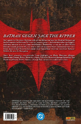 Buchcover und Innenansicht für das Buch: Gotham by Gaslight: An Alternate History of the Batman, Batman: Master of the Future, Batman: Legends of the Dark Knight #54, Batman Villains Secret Files and Origins 2005, Batman: Gotham Knights #36, sowie Batman: Gotham by Gaslight - Case Files