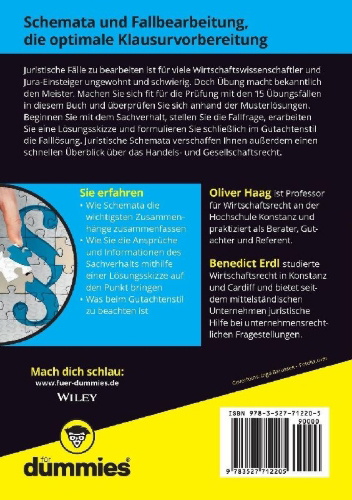 Buchcover und Innenansicht für das Buch: Handels- und Gesellschaftsrecht Fälle und Schemata für Dummies