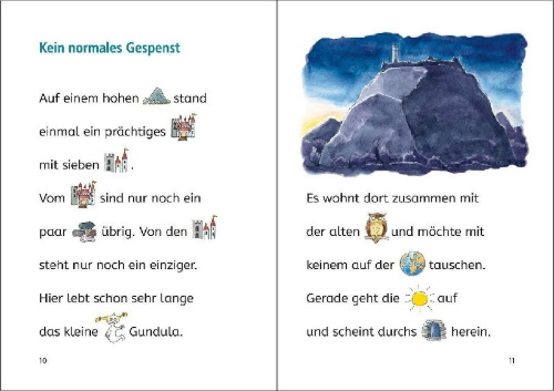 Buchcover und Innenansicht für das Buch: Lesenlernen in 3 Schritten - Die schönsten Gruselgeschichten