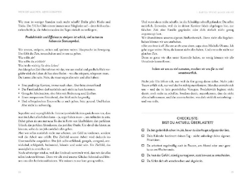 Buchcover und Innenansicht für das Buch: Weniger machen, mehr schaffen