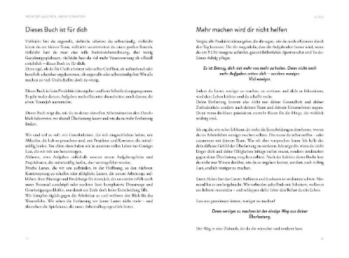 Buchcover und Innenansicht für das Buch: Weniger machen, mehr schaffen
