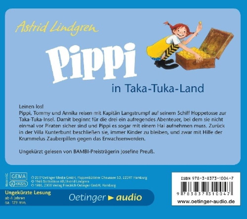 Buchcover und Innenansicht für das Buch: Pippi Långstrump i Söderhavet