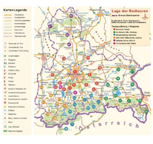 Buchcover und Innenansicht für das Buch: Das Radlbuch Oberbayern