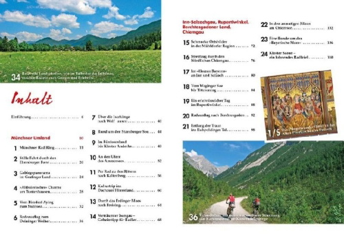 Buchcover und Innenansicht für das Buch: Das Radlbuch Oberbayern