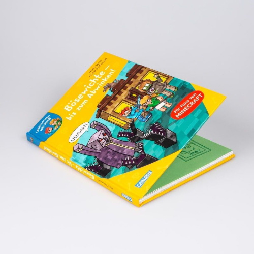 Buchcover und Innenansicht für das Buch: Lesenlernen mit Spaß - Minecraft 5: Bösewichte - bis zum Abwinken!