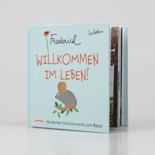 Buchcover und Innenansicht für das Buch: Willkommen im Leben! Herzlichen Glückwunsch zum Baby! (Frederick von Leo Lionni)