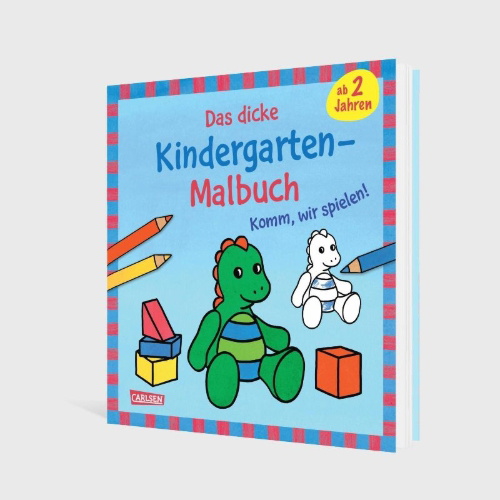 Buchcover und Innenansicht für das Buch: Ausmalbilder für Kita-Kinder: Das dicke Kindergarten-Malbuch: Komm, wir spielen!