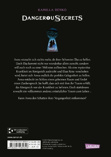 Buchcover und Innenansicht für das Buch: Disney - Dangerous Secrets 4: Elsa und Anna: DER WALD DER SCHATTEN (Die Eiskönigin)
