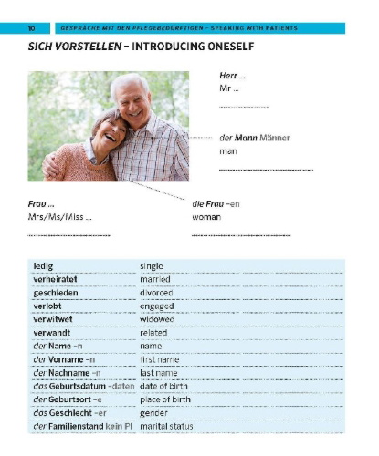Buchcover und Innenansicht für das Buch: PONS Bildwörterbuch Deutsch für Pflegekräfte
