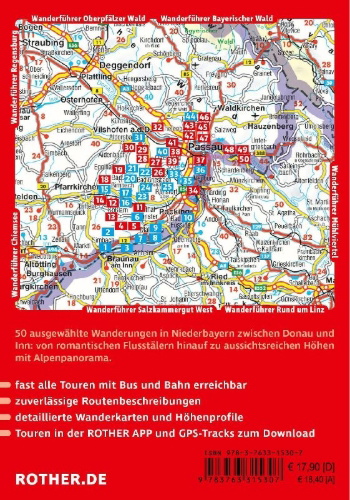 Buchcover und Innenansicht für das Buch: ROTHER Wanderführer Niederbayerisches Bäderdreieck. 50 Touren im Bayerischen Thermenland