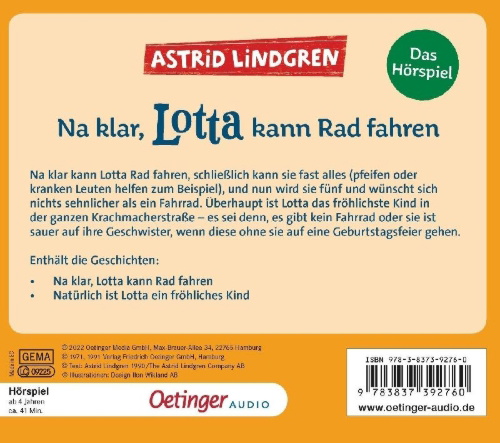 Buchcover und Innenansicht für das Buch: Visst kan Lotta cykla