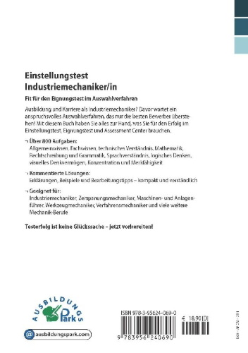 Buchcover und Innenansicht für das Buch: Einstellungstest Industriemechaniker/-in