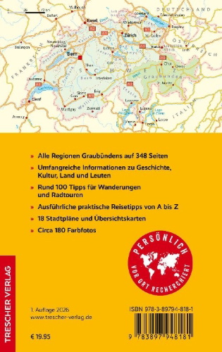 Buchcover und Innenansicht für das Buch: TRESCHER Reiseführer Graubünden