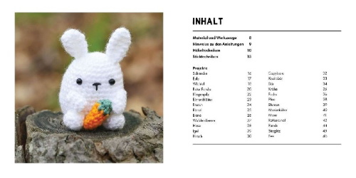 Buchcover und Innenansicht für das Buch: Mini Amigurumi Woodland - 26 tiny crochet creations