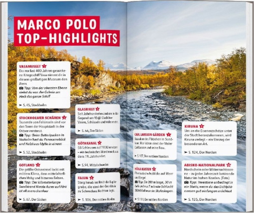 Buchcover und Innenansicht für das Buch: MARCO POLO Reiseführer Schweden