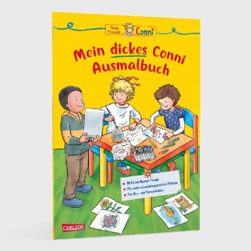 Buchcover und Innenansicht für das Buch: Conni Gelbe Reihe (Beschäftigungsbuch): Mein dickes Conni-Ausmalbuch