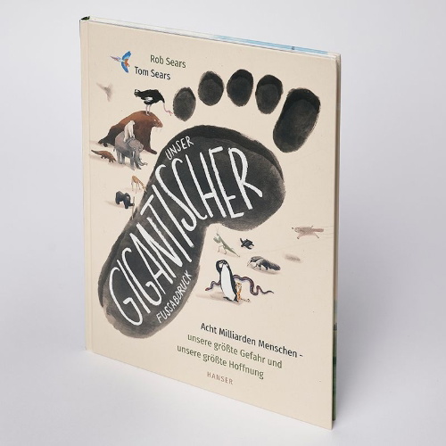 Buchcover und Innenansicht für das Buch: The Biggest Footprint - Eight billion humans. One clumsy giant.