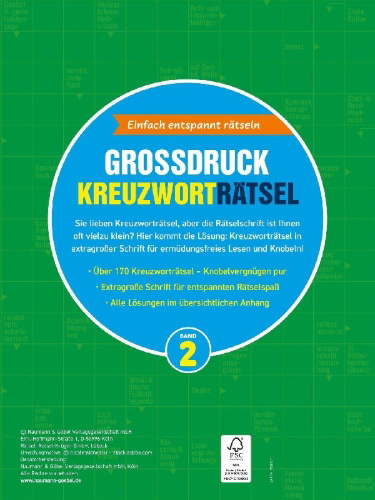 Buchcover und Innenansicht für das Buch: Großdruck Kreuzworträtsel Band 2 -  Rätselbuch für Senioren & Rentner mit großer Schrift