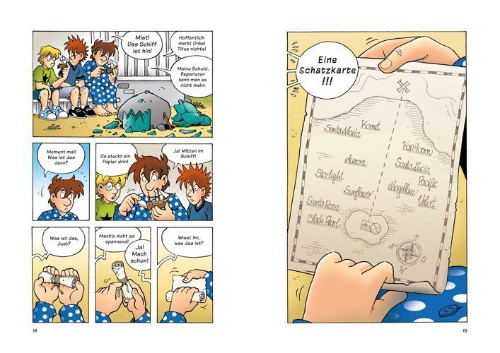 Buchcover und Innenansicht für das Buch: Die drei ??? Kids. Strandpiraten (drei Fragezeichen)