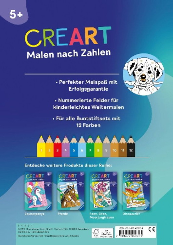 Buchcover und Innenansicht für das Buch: CreArt Malen nach Zahlen ab 5: Tierkinder