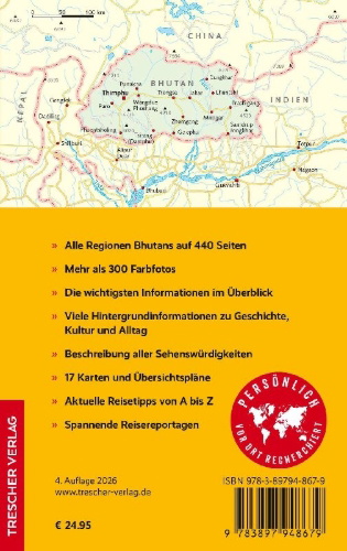 Buchcover und Innenansicht für das Buch: TRESCHER Reiseführer Bhutan