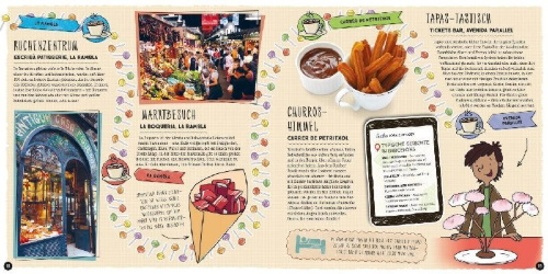 Buchcover und Innenansicht für das Buch: Lonely Planet Kinderreiseführer Komm mit nach Barcelona (Lonely Planet Kids)