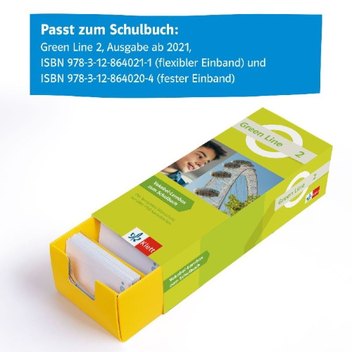 Buchcover und Innenansicht für das Buch: Green Line 2 (ab 2021) Klasse 6 Vokabel-Lernbox zum Schulbuch