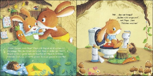 Buchcover und Innenansicht für das Buch: Zähne putzen, baden, Pipi machen - Körperpflege ist nicht schwer