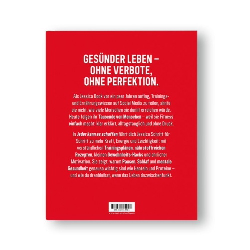 Buchcover und Innenansicht für das Buch: Jeder kann es schaffen - Schritt für Schritt zu mehr Kraft, Selbstvertrauen & Lebensfreude, Spiegelbestseller Fitness Buch mit Trainingsplänen, gesunden Rezepten, Abnehmen, Muskelaufbau, Motivation & Mindset für Frauen & Männer