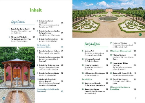 Buchcover und Innenansicht für das Buch: Gartenreisen - Botanische Gärten und Parks in Deutschland
