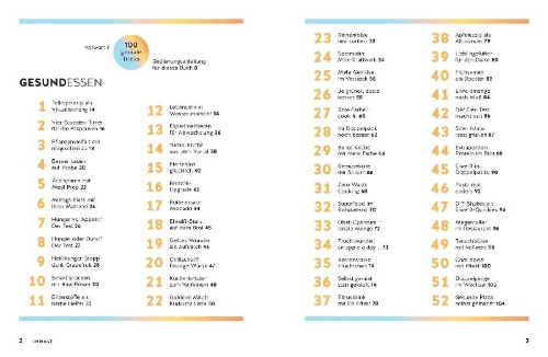 Buchcover und Innenansicht für das Buch: 100 geniale Tricks für eine gesunde Ernährung