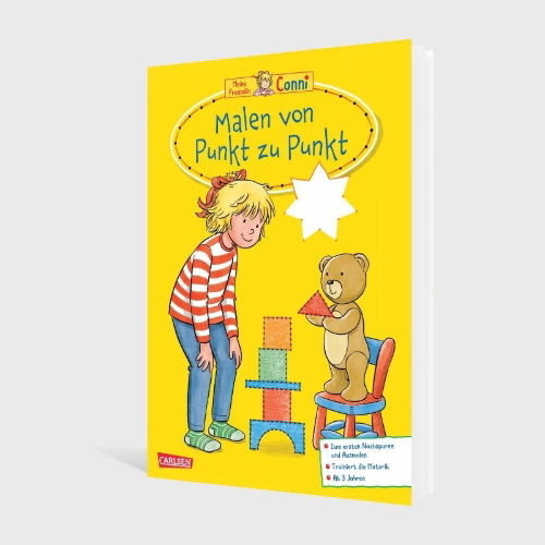 Buchcover und Innenansicht für das Buch: Conni Gelbe Reihe (Beschäftigungsbuch):  Malen von Punkt zu Punkt