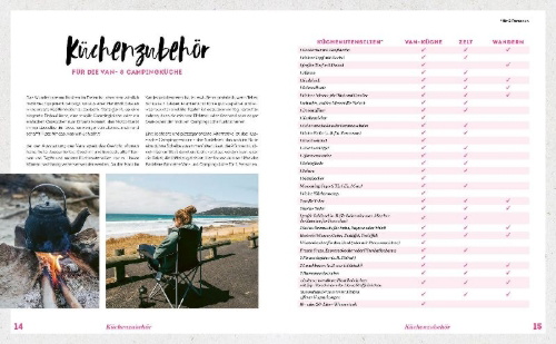 Buchcover und Innenansicht für das Buch: Van Life Kitchen - Die Abenteuer-Outdoor-Küche