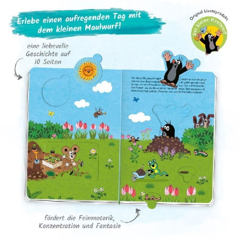 Buchcover und Innenansicht für das Buch: Trötsch Der kleine Maulwurf Puzzle- und Spielbuch Pappenbuch